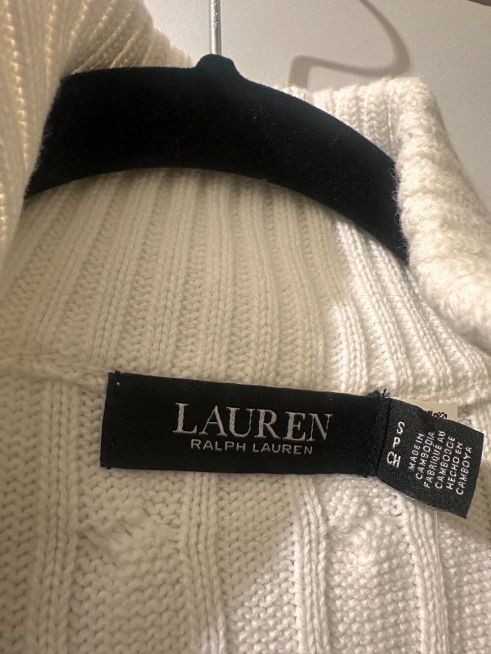 Ralph Lauren White Cable-Knit Cotton Full-Zip Sweater Size S - Picture 7 of 9